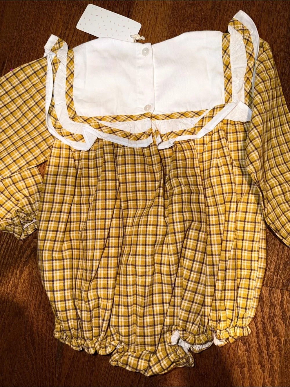 Smockingbird Yellow Plaid Baby Bubble with White Sailor Collar